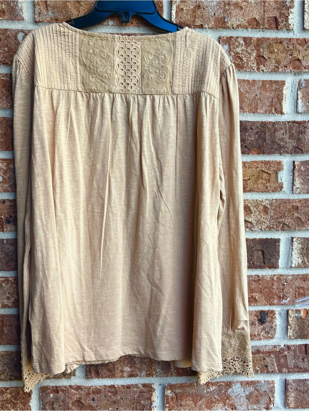Soft Surroundings Tan Crochet-Trim Long Sleeve romantic Tunic - Picture 4 of 4